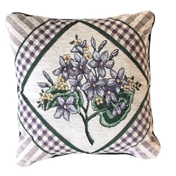 Lot Of 3 Vintage Floral Needlepoint Cottagecore Throw Pillows Purple And Greens - Picture 12 of 14